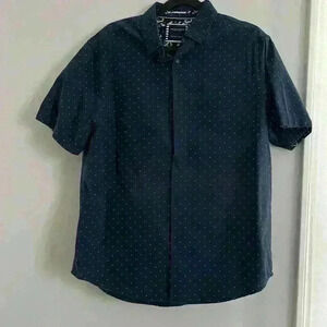 Denim & Flower navy blue short sleeve polka dot button down shirt